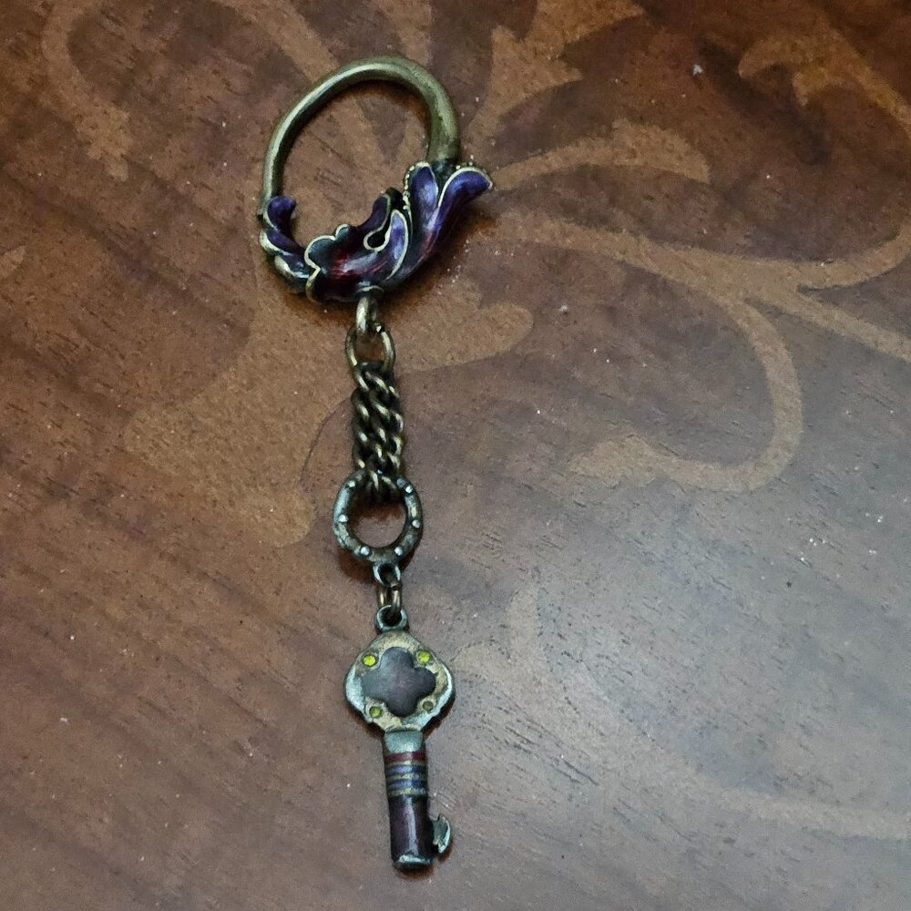 RARE VINTAGE DECO JAY STRONGWATER KEY FLORA & FAUNA ENAMEL CRYSTAL KEYCHAIN FOB